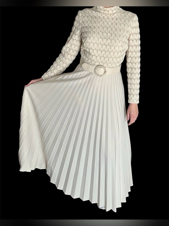 Dresses & Skirts - Vintage 1970s Crochet Knitted Pleated Maxi Dress With Belt George Gerring Miami